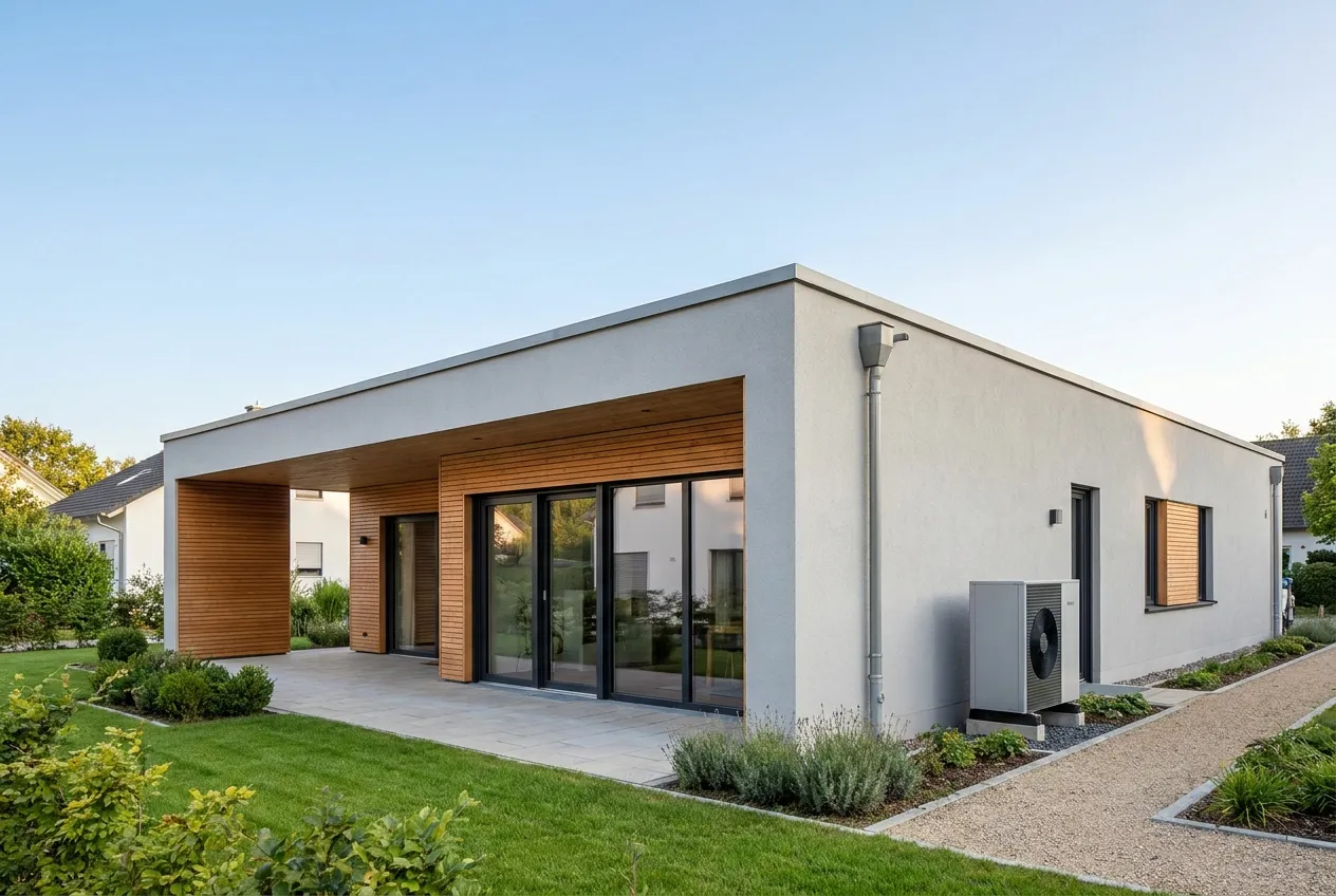 Bungalow mit bodentiefen Fenstern